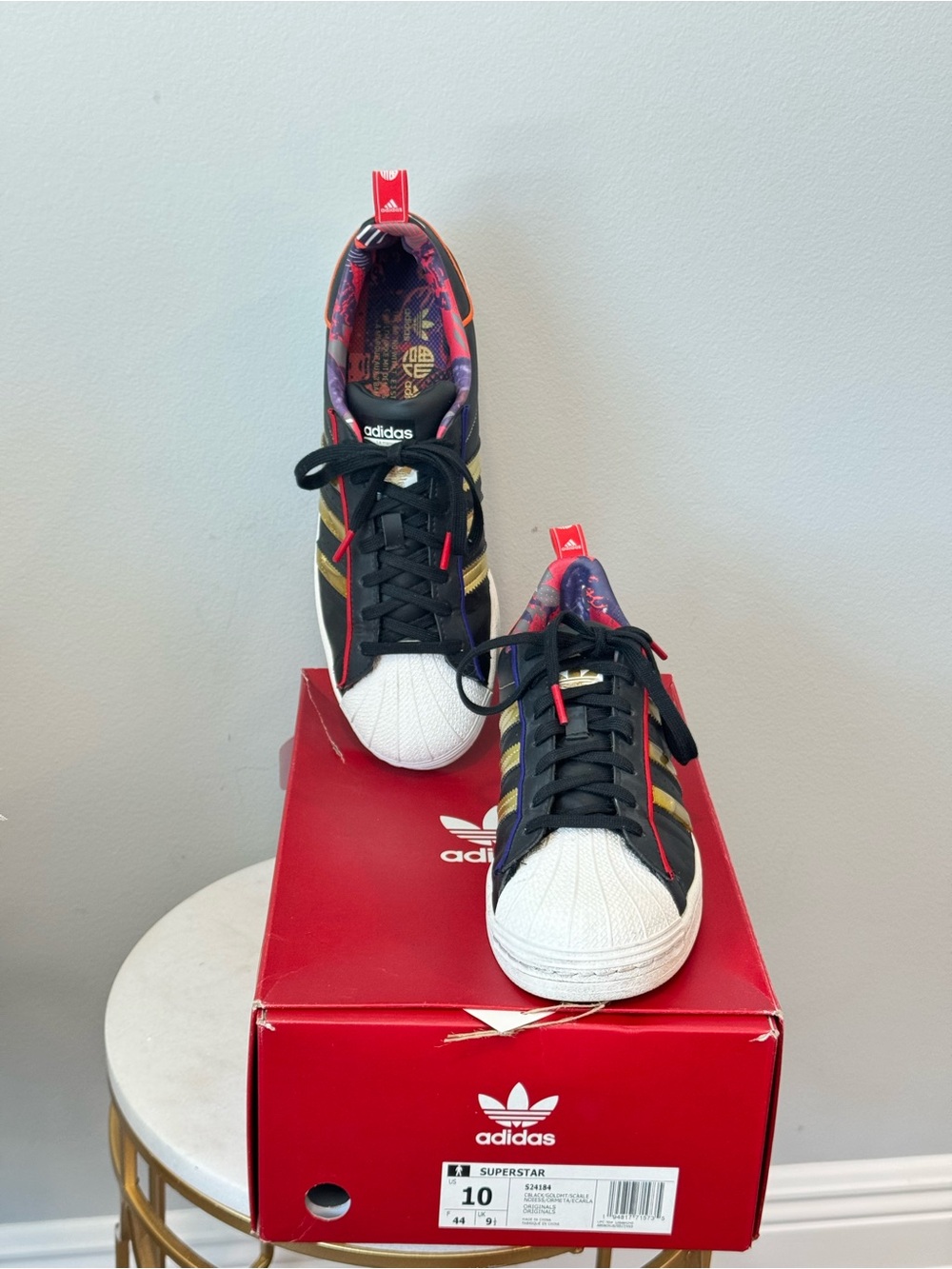 adidas  Chinese New Year Black White Liquid Gold Multicolor Superstar Sneakers